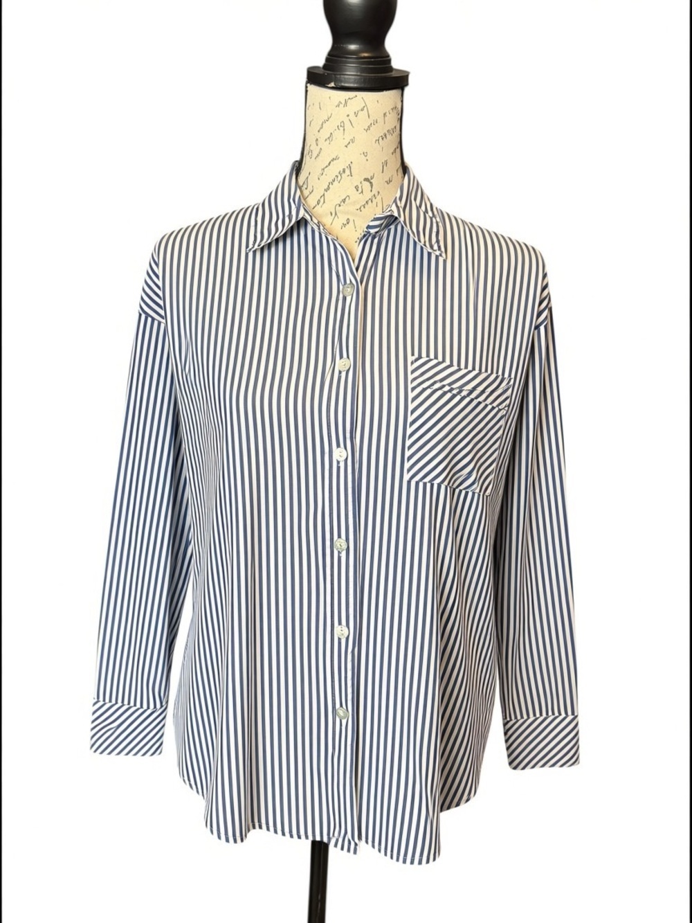 Copper Key Classic Blue Stripe Button-Up Long Sleeve Shirt Size Small